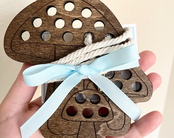 Mushroom Sewing Activity Cottagecore Gift for Toddler Lacing Activity Screen Free Toy Old Fashioned Wooden Threading Toy Mushroom Themed Toy