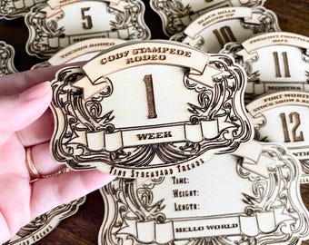 Juego de hebillas de cinturón de vaquero Milestone, accesorio para fotos de recién nacidos, juego de discos mensuales, regalo para guardería con temática del oeste, disco de vaquera Milestone, idea de regalo para bebé rodeo