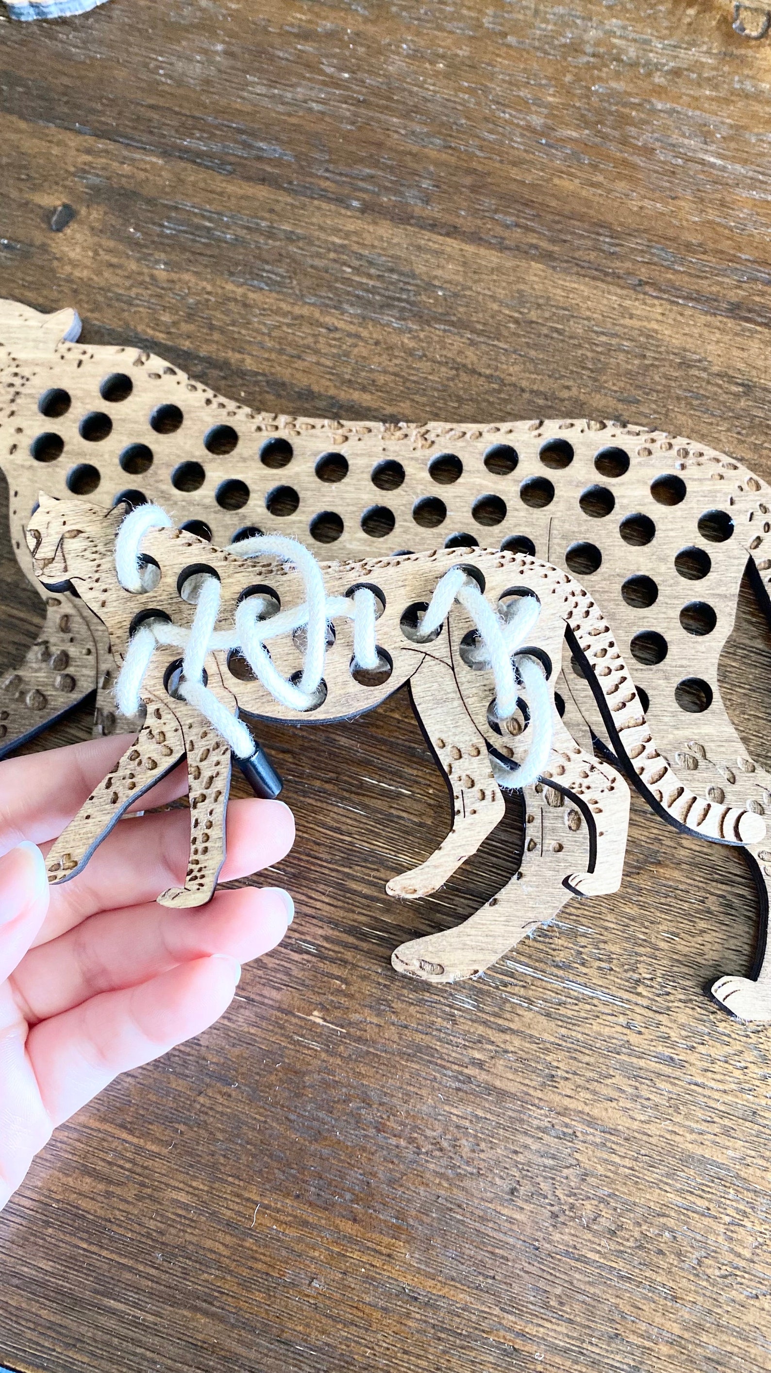 Photo inspiration: Picture Idea: Cheetah Lacing Toy Handmade In Usa Threading Hand Work Montessori
