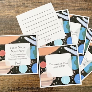 Ensemble de 11 cartes d'information sur la boîte à lunch espace Notes de déjeuner avec information sur l'espace Petite note pour boîte à lunch pour enfant