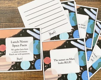 Fichas con datos sobre el espacio para el almuerzo Fichas con datos sobre el espacio Notas pequeñas para el almuerzo para niños Fichas con datos sobre el espacio exterior para el almuerzo Juego de 11