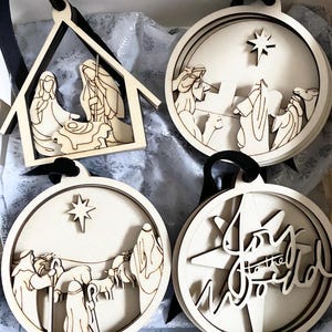 3D Nativity Ornament Wooden Craft Set Christmas Manger Scene Ornament Set of Four Wooden Ornaments Nativity Scene DIY Craft Kit for Kids