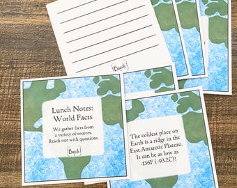 Fiambrera con datos del mundo, nota para el almuerzo, nota pequeña con datos del mundo, juego de 11 tarjetas para niños