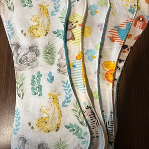 Animal Set of 5 baby boy burp cloths,very absorbent flannel with Terry cloth backing