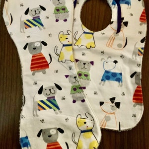 FREE SHIPPING! Doggie baby bib and burp cloth set made with soft flannel and backed with Terry cloth, super absorbent