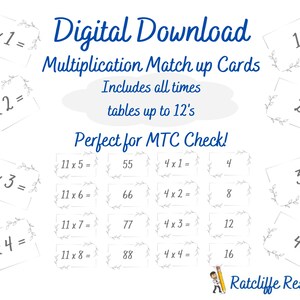 Times Tables Match-up Cards