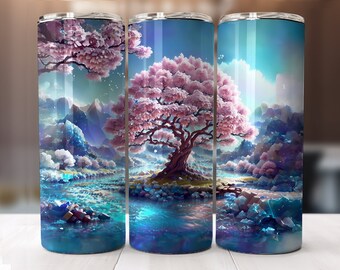 Sakura Tree Tumbler Wrap: Floral Autumn Sublimation Design (PNG, JPG)