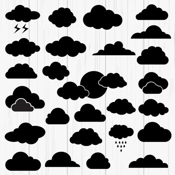 25 Cloud svg files, Cloud vector, Cloud clip art, Cloud Cricut, Clouds silhouette, Cloud cut file, Cloud bundle Svg, Cloud clipart