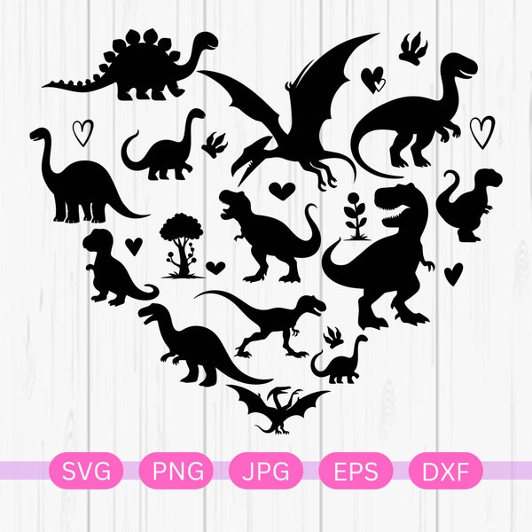 Dinosaur Heart SVG, Digital Download, Dinosaur Kids Svg, Dinosaur Shirt Svg, Dinosaur SVG, Dinosaur Gift, Cut File, Cricut, Dxf, Eps