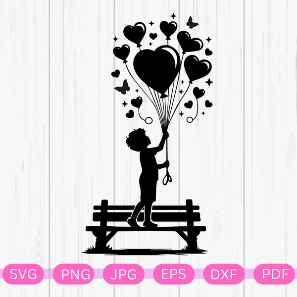 Boy With Love Balloon SVG, Love Hearts svg, Cute Boy Clipart, Balloon Svg, Cut File Files, Cricut, Silhouette, T-shirt, Printable, EPS, DXF