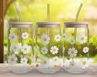 Daisy Libbey Glass Can Wrap SVG: Flower Tumbler Design (Digital Download)
