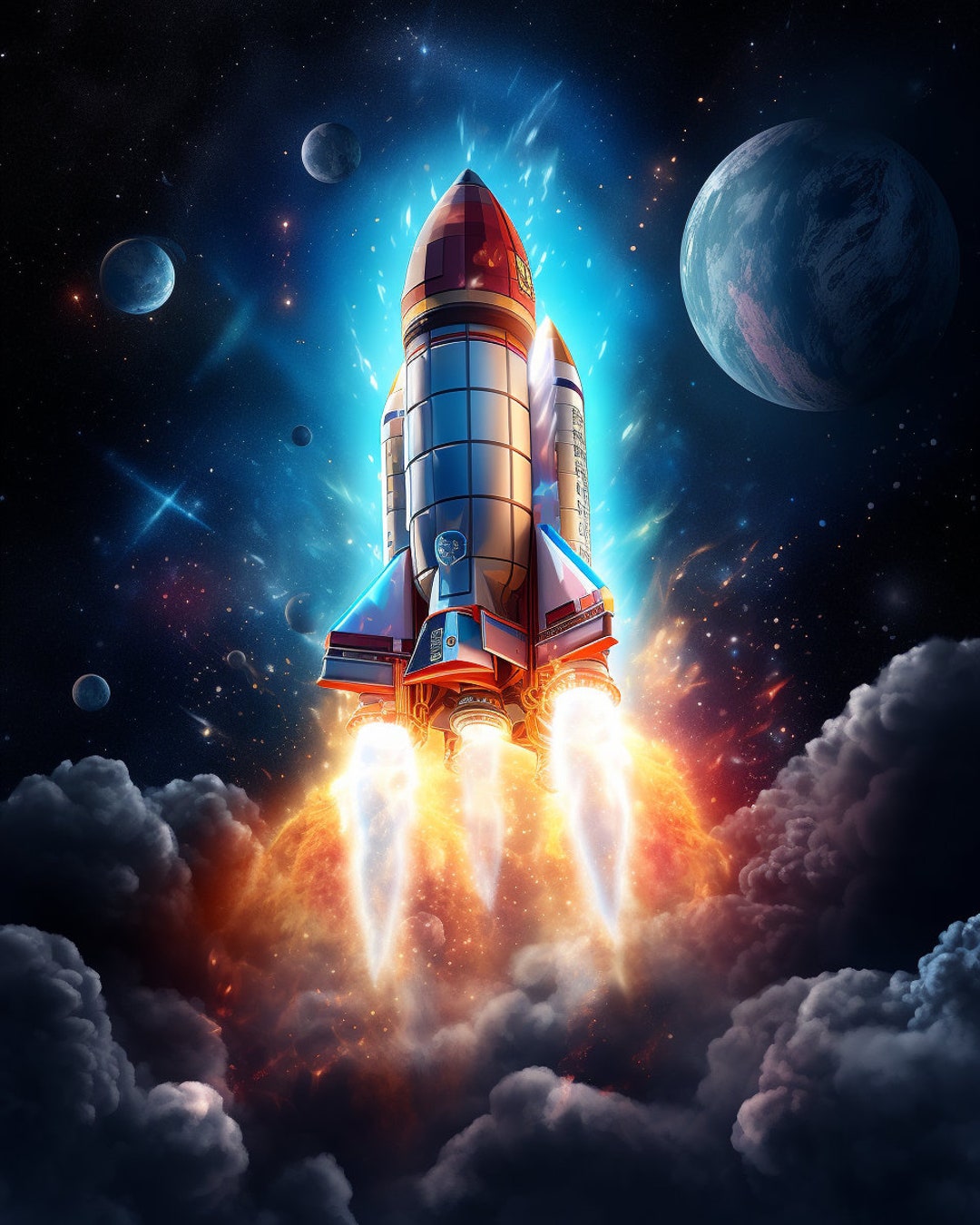 Rocketship in A Blue Galaxy - Etsy