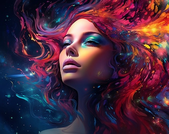 Beautiful Woman With Colorful Galaxy Hair