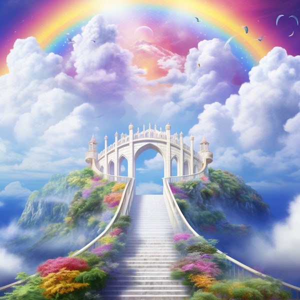 Floral Stairway To Heaven With A Rainbow