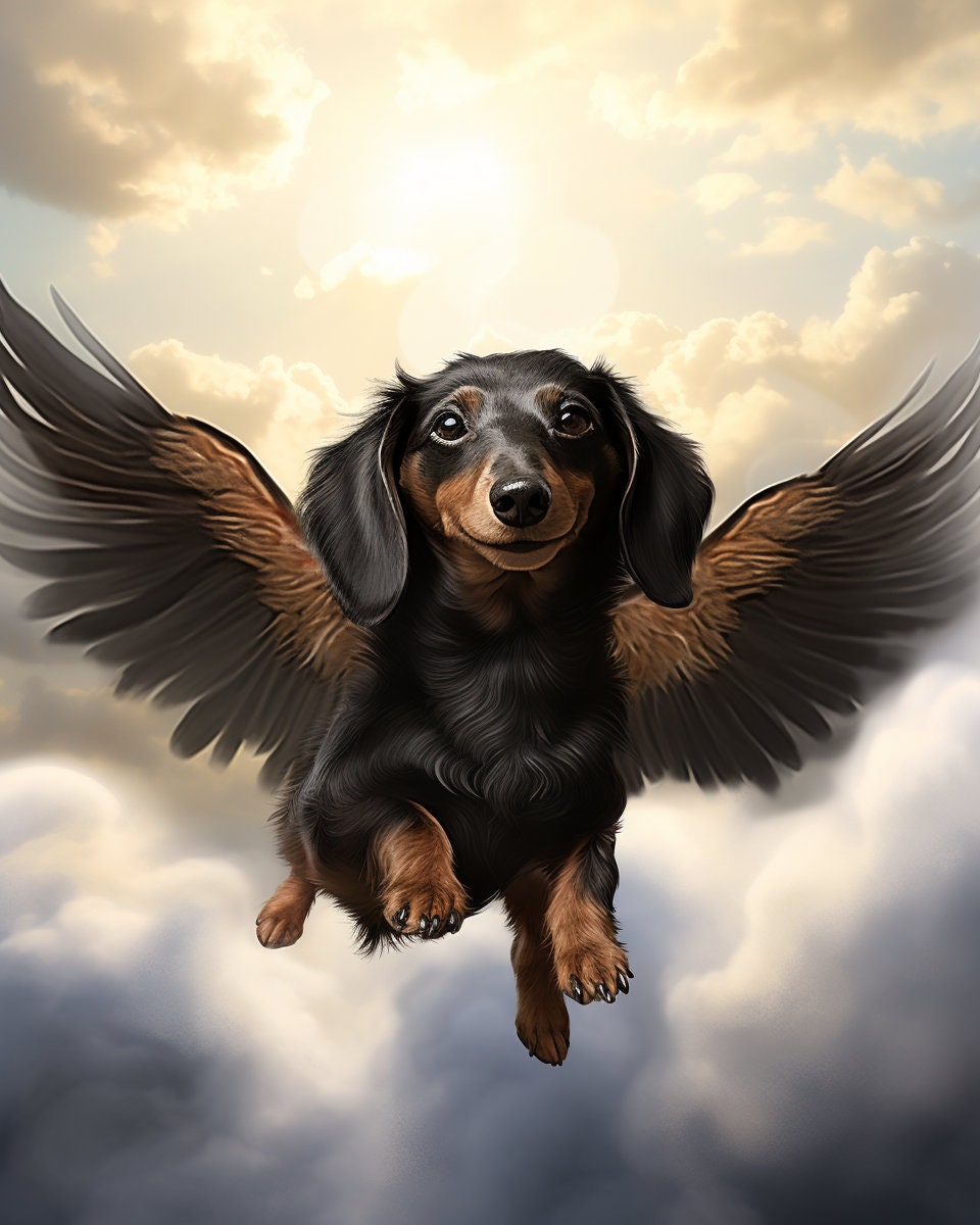 Black And Brown Dachshund With Angel Wings