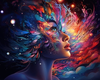 Beautiful Woman With Colorful Galaxy Hair