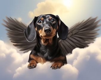 Black And Brown Dachshund With Angel Wings