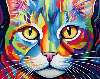 抽象的な猫の絵画明るい色とりどりのカラフルなデジタル