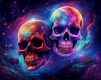 Colorful Galaxy With Skulls