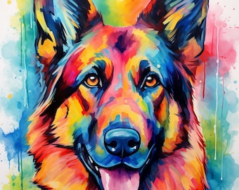 Colorful Watercolor German Shepherd