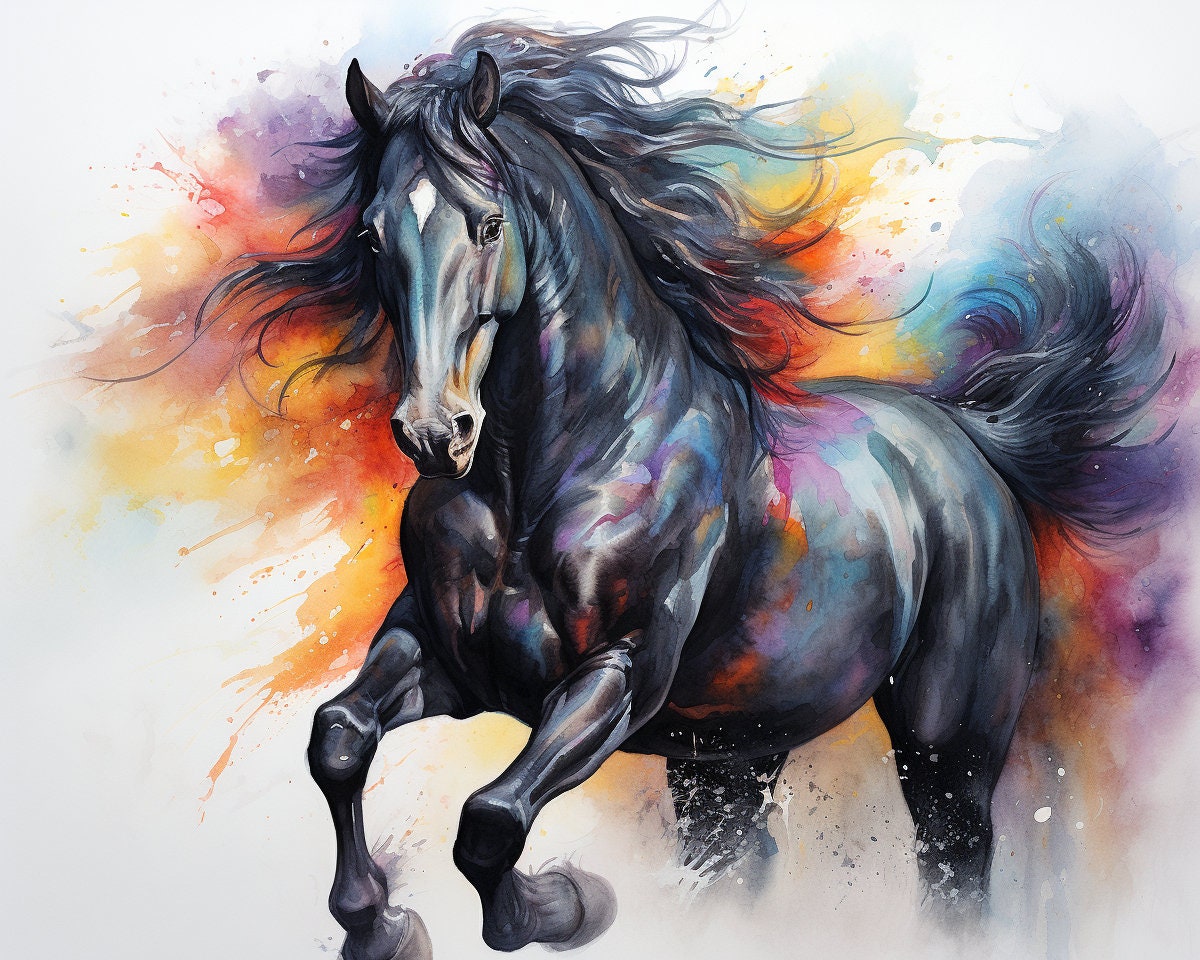 Colorful Watercolor Friesian Horse