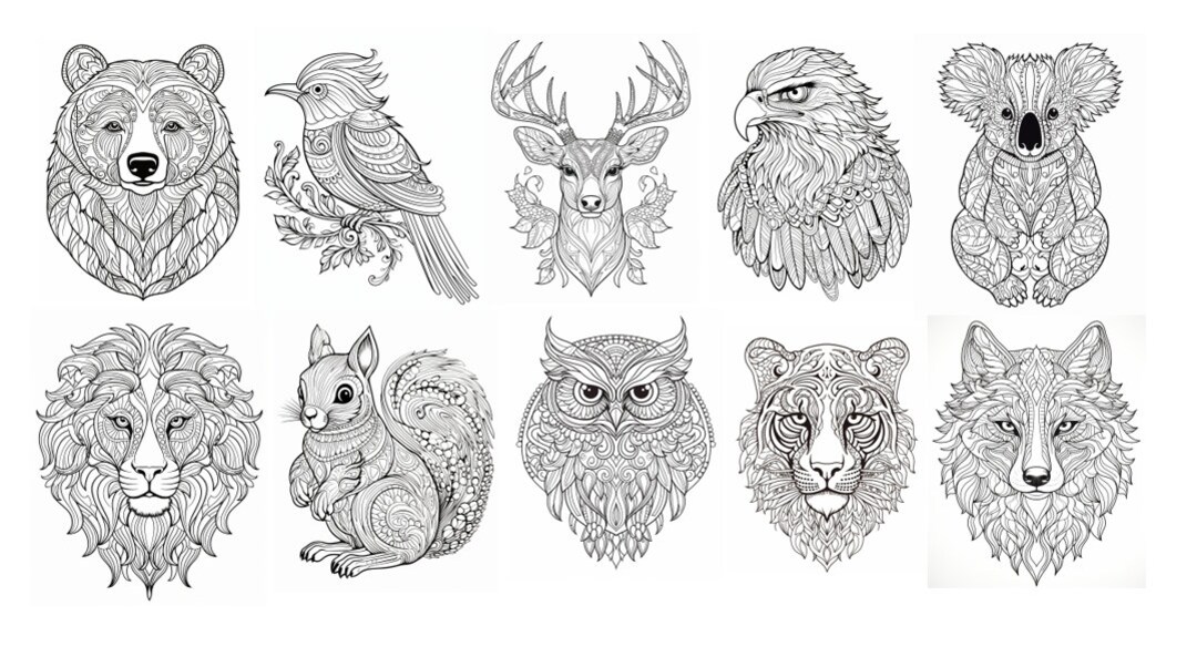 10 Wild Animal Mandala Coloring Pages Pack 2 - Etsy