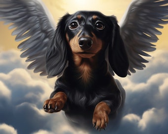 Black And Brown Dachshund With Angel Wings