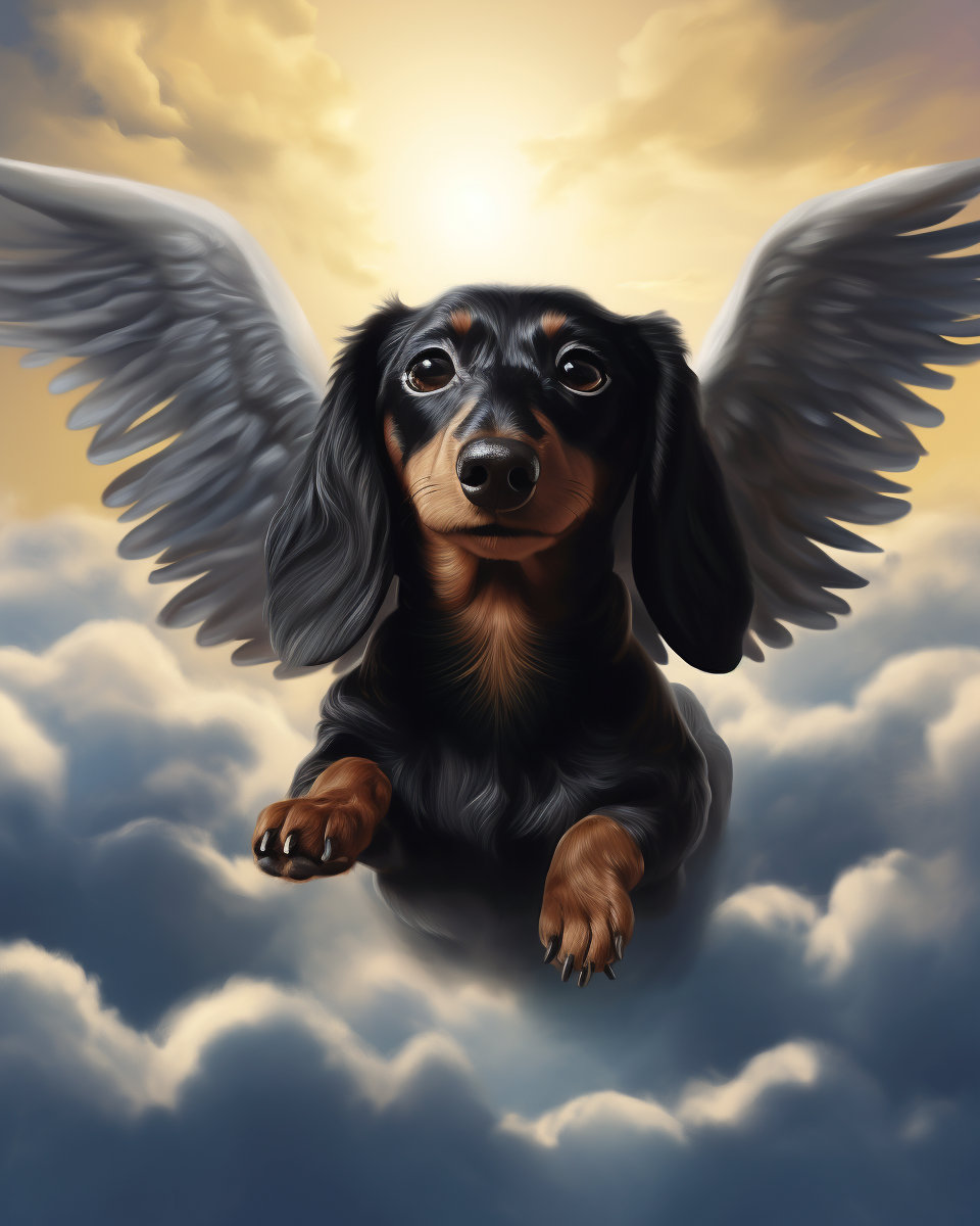 Black And Brown Dachshund With Angel Wings