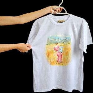 Walk Through Golden Fields Hand-painted T-shirt • Acrylic Painting On Shirt • Hand-drawn Cotton T Shirts • Unique Artwork Tee Clothing