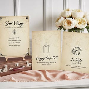 Travel Bridal Shower Signs Bundle | Bon Voyage Decor Pack | Editable Welcome, Gifts & Drinks Signs | Digital Download