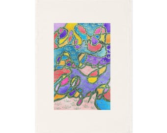 Abstract Colorful Swirl Cotton Tea Towel | Vibrant Pastel Kitchen Linen