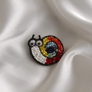 Handmade Snail Bead Embroidered Brooch