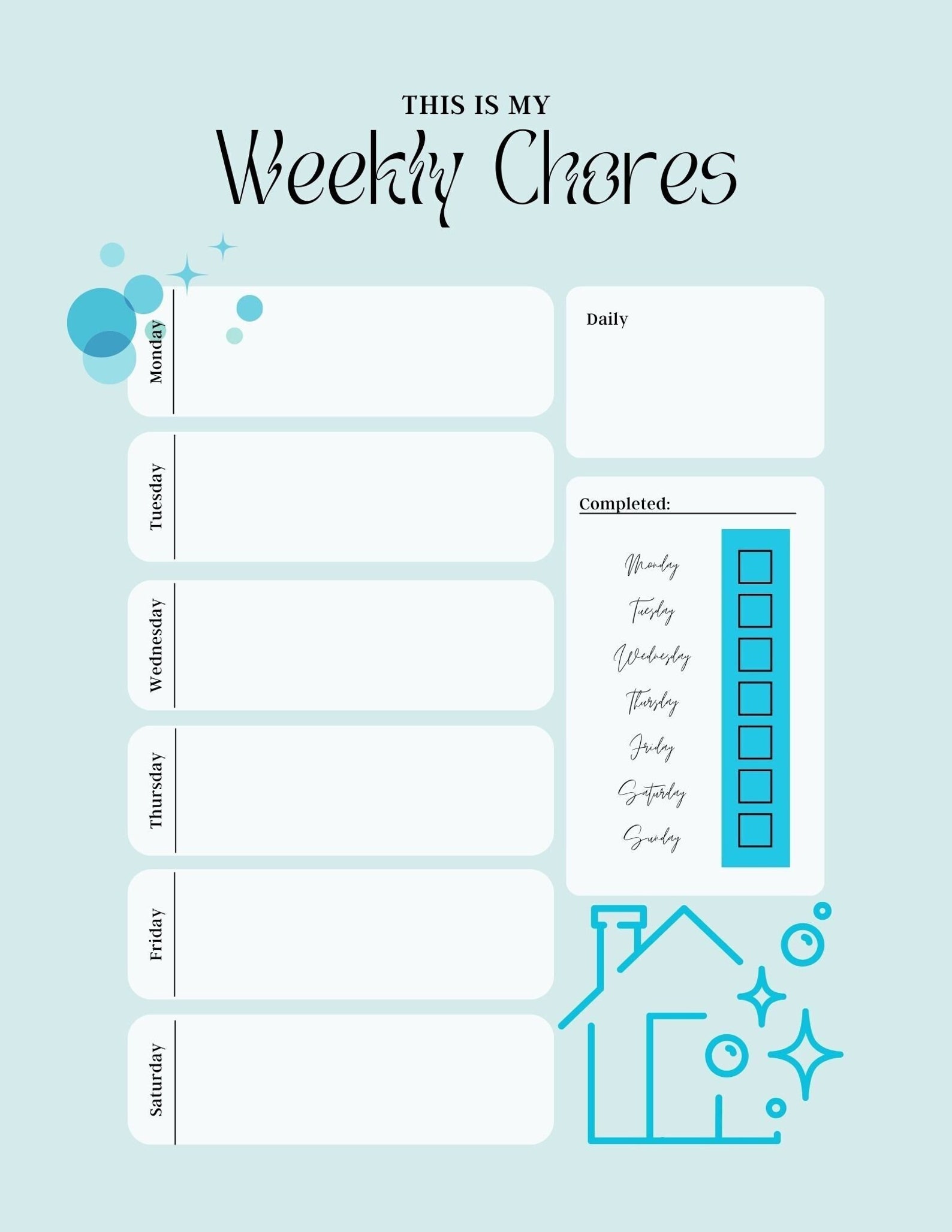 Weekly Chores Blank Template, Weekly Chores PDF, Chores Template - Etsy
