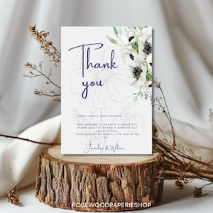 Cartão de agradecimento de casamento – Design floral elegante e sofisticado – Modelo editável e imprimível – Download instantâneo