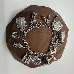 Vintage 925 Silver 8" Bracelet With 14 Silver Charms