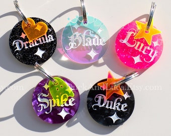 Custom Pet ID Tag: Gothic Iridescent Acrylic Dog Cat Tag