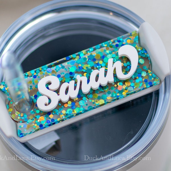 Teal Blue Dot Personalized Name Plate for Tumbler, Customizable Name Tag, Custom Tumbler Topper, Suitable for Stanley 30oz 40oz Lids H2.0