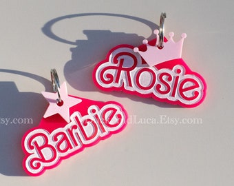 Custom Pet ID Tag in Vibrant Hot Soft Pink | Groovy Doorly | Dog & Cat Identification | Personalized Name Keychain Gift