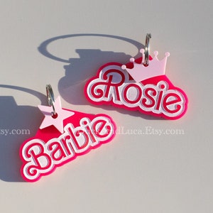 Custom Pet ID Tag in Vibrant Hot Soft Pink | Groovy Doorly | Dog & Cat Identification | Personalized Name Keychain Gift