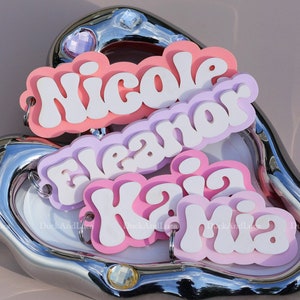 Custom 3D Acrylic Name Keychain in Groovy Retro Font Pastel Color | Back to School, Backpacks, Diaper Bags | Ideal Gifts for Children Kids