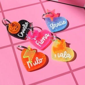 Custom Heart Pet ID Tag: Glitter Acrylic Personalized Dog Cat Keychain