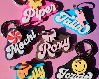 Personalized Groovy Pet Tag: Retro Dog Cat ID