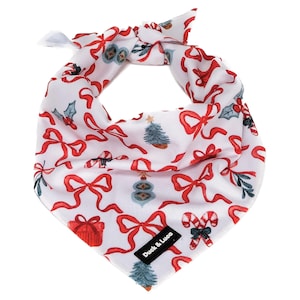 Dog Bandana - Christmas Scroll Bows, New puppy gift, Dog mom Gift, Over The Collar Soft Tie On Dog Bandana