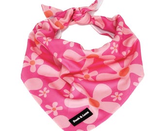 Groovy Pink Flower Dog Bandana - Soft Over The Collar Tie