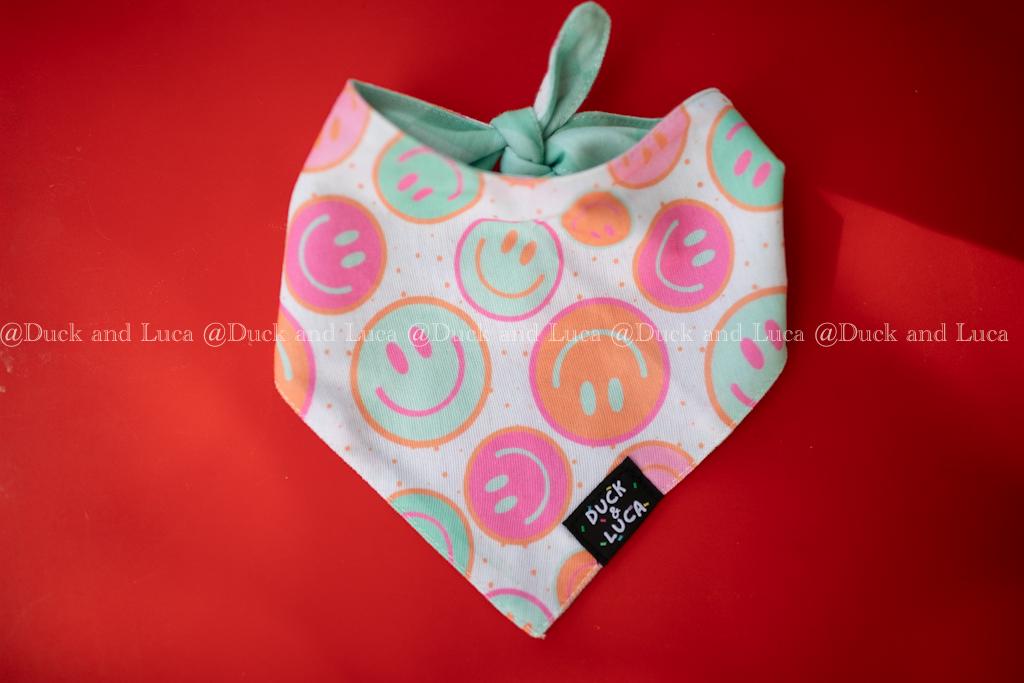 Retro Checkered Daisy Smile Face Dog Bandana: Soft Tie On Cat Bandana