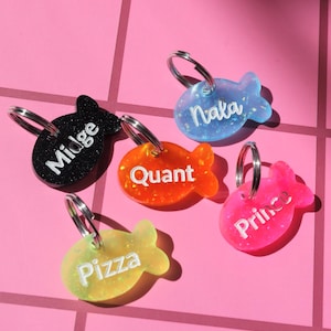 Custom Fish Pet ID Tag: Glitter Acrylic Dog Cat Keychain