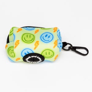 Poop Bag Holder - Neon Lime Happy Face, Dog Waste Bag Dispenser, Puppy Accessories, Poo Bag Holder, Poo Bag Dispenser