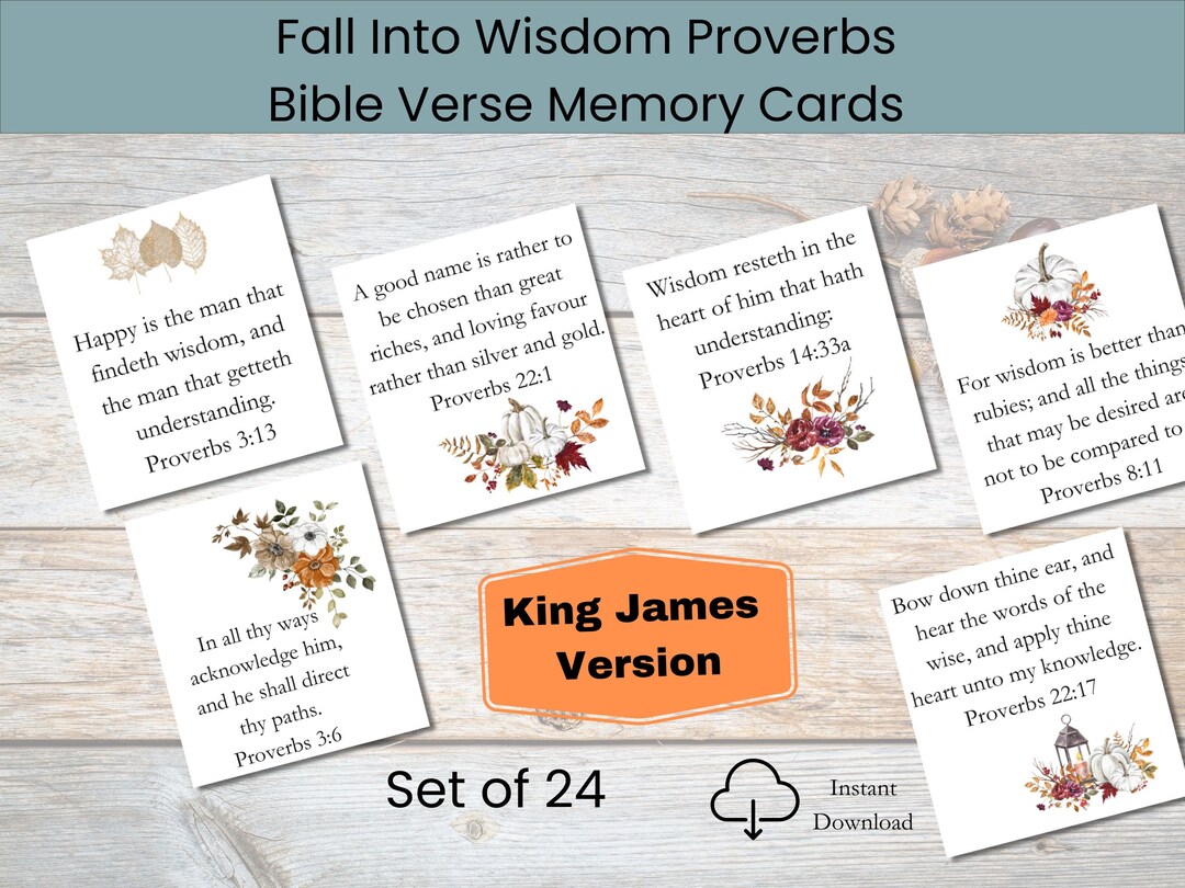 KJV Proverbs Memory Verse Cards | Autumn Fall Bible Verse Cards | King ...