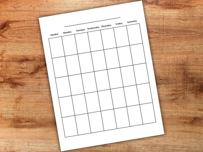 Blank Calendar Printable, Print at Home, Monthly Blank Calendar, Simple ...
