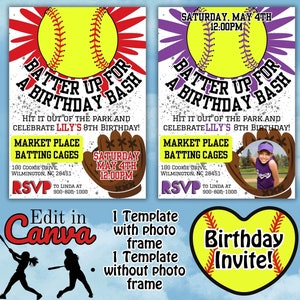 Softball Birthday Invitation, Softball Party, Softball Invite, Birthday ...